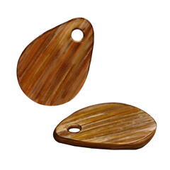 Wooden boards for cooking. Round kitchen boards. Cutting food. Natural wood. Watercolor illustration isolated from background, texture dareva