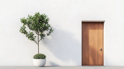 Sleek Wooden Entrance in Minimalist Facade