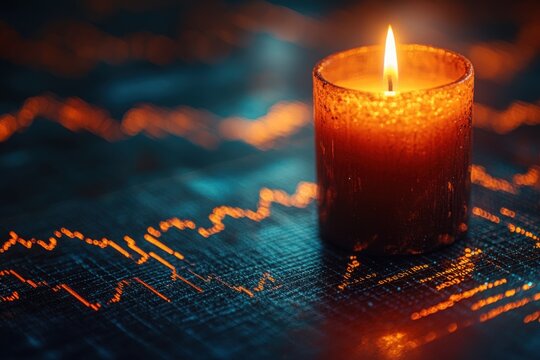 Candlelight illuminating financial downturn symbolizing economic uncertainty and the need for caution in fluctuating markets