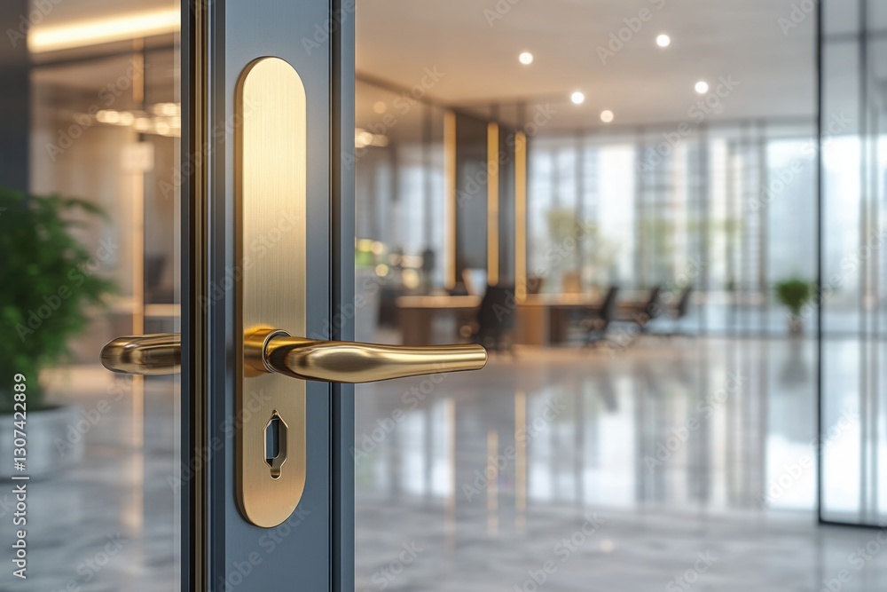 Poster opening the door to modern workspace view of an office space through an open door showcasing a brigh