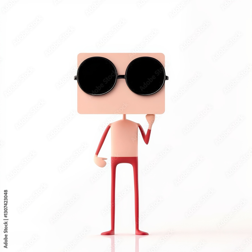Poster mobile payment security platform concept. stylized character with sunglasses and a square head in a 