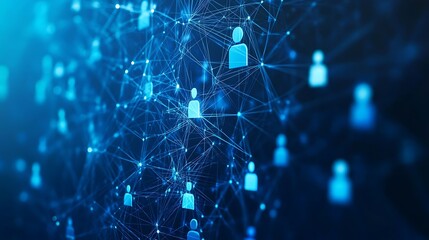 Abstract digital network with people icons on a blue background, hyper-realistic fine art oil paintings, tattoo style, high-resolution, detailed, painterly, professional color grading.