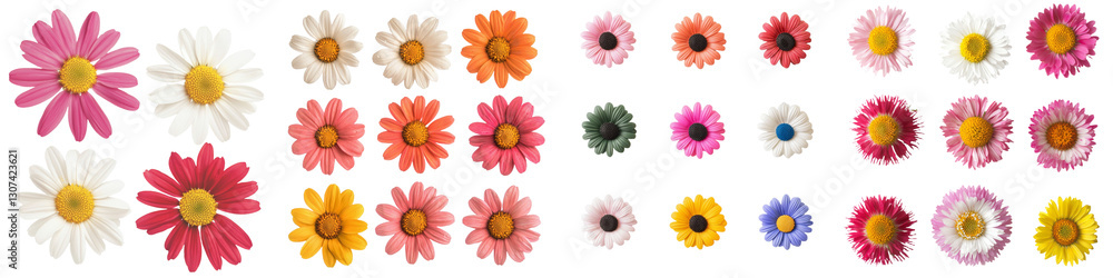 Poster an isolated collection of daisies on a white background is provided, complete with an included clipp