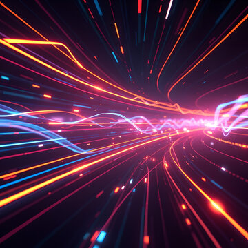 Mesmerizing Futuristic Light Trails: Cybernetic Technology & Neon Energy Paths