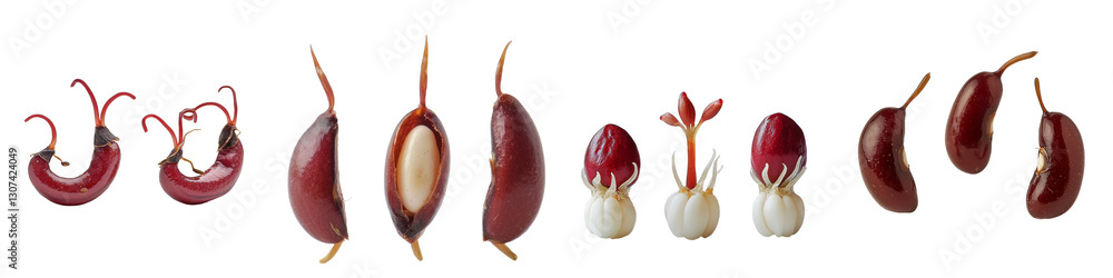 Poster a set containing a macro shot of a germinating bean against a white background