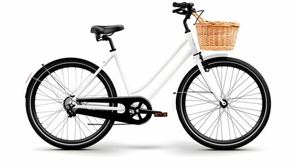 Fototapeta premium White Bicycle with Wicker Basket on White Background