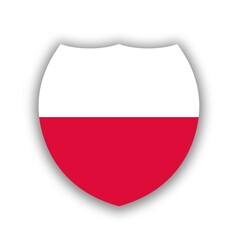 Polish national flag in the shape of a shield isolated on white. Illustration. Flag of Poland