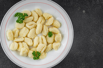 Gnocchi tasty fresh delicious gourmet food background table rustic food top view copy space keto and paleo diet vegetarian and vegan food