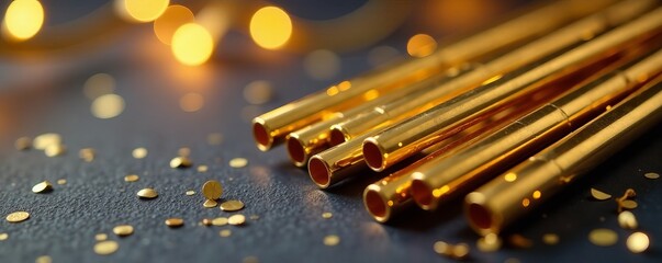 Shiny gold metallic drinking straws, elegant luxury party supplies, elegant, luxury