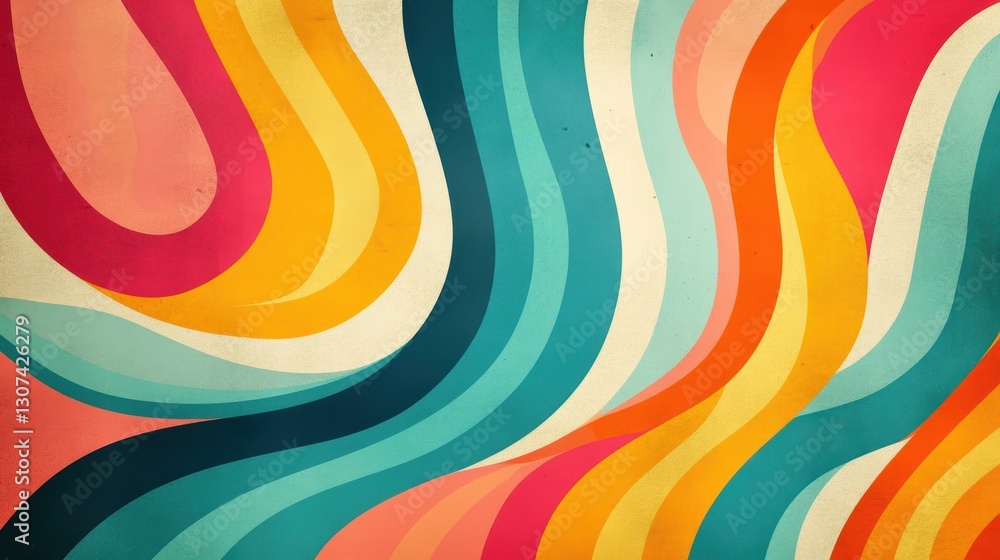 Poster colorful abstract waves pattern with retro vibes showcasing vibrant colors and fluid motion in nosta