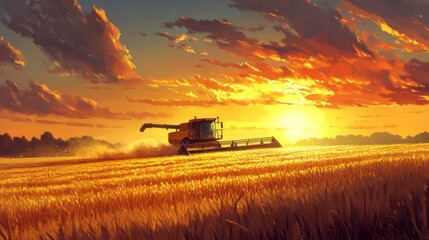 Fototapeta premium Golden Sunset Harvest Field