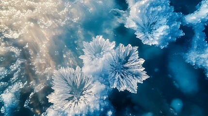 Macro Shot of Ice Crystals Forming Natural Geometric Patterns with Stunning Frost Details