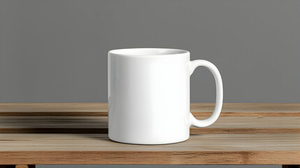 White Coffee Mug on Wooden Table