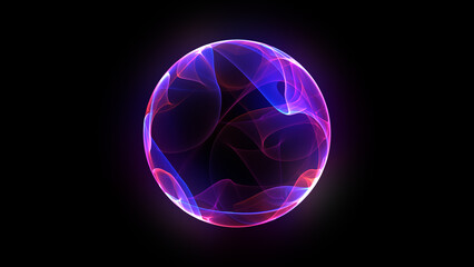 Purple laser sphere. Glowing ball of pink and blue particles. Magenta purple orb on isolated background. Neon futuristic 3d sphere. Bright glowing energy sphere. Artificial Intelligence