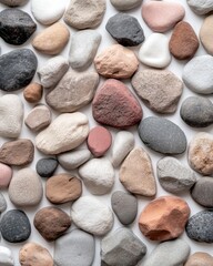 Collection of Colorful Pebbles on White Background