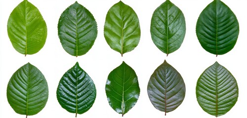 Obraz premium Collection of Green Leaves Isolated on White Background