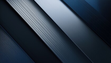 Obraz premium Modern abstract background featuring geometric shapes and angled line stripes in black, dark blue, silver, and white. A sleek and stylish design perfect for contemporary visuals and digital art. 