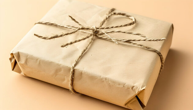 Rustic Brown Paper Gift Package Tied with Twine