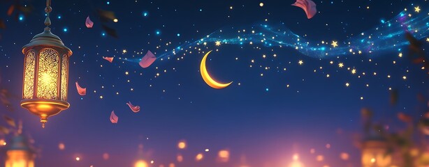 Fototapeta premium eid mubarak background simple the moon with ornament stars in center