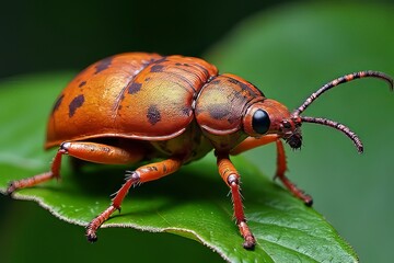 Naklejka premium Close-up of a Colorful Spotted Beetle on a Leaf