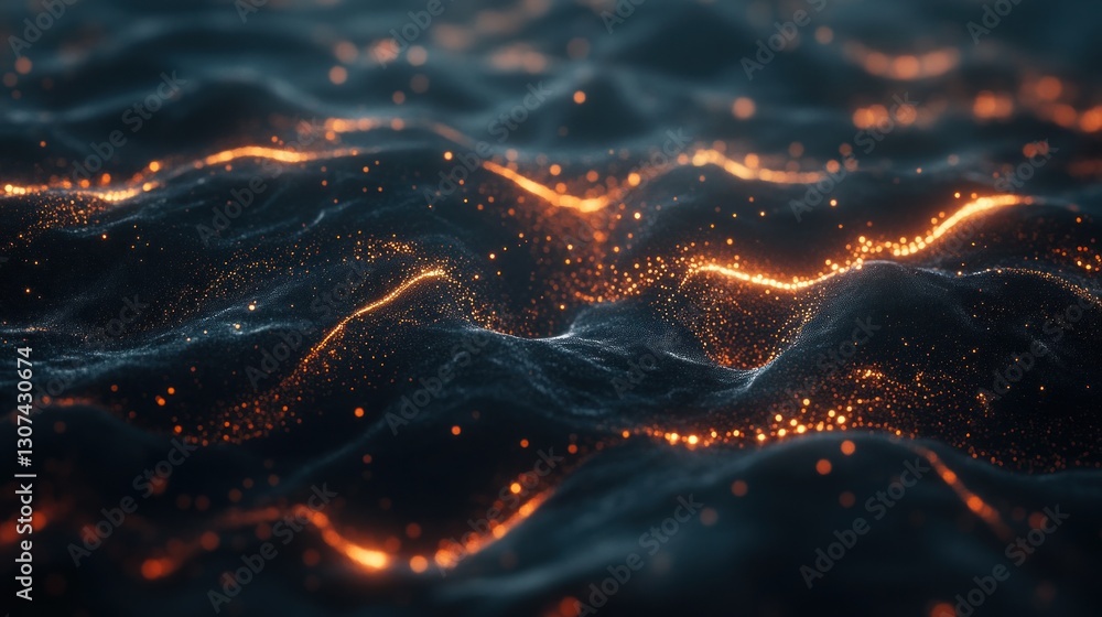 Poster abstract glowing particle waves: digital art