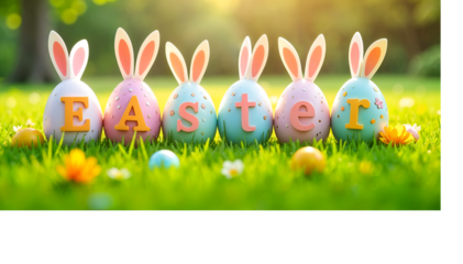 easter eggs on green grass