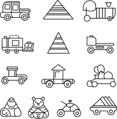 Children's toys line icon set outline 