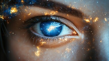 Close-Up of Woman's Eye with Cosmic Elements