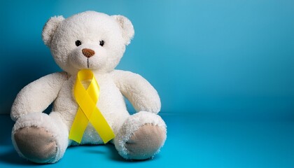 teddy bear with yellow ribbon for awareness