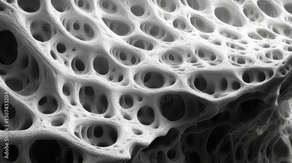 Poster macro close up view of porous textured white structure