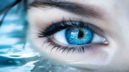 Fototapeta premium Captivating Underwater Close-Up of Eye with Blue Tone