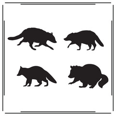 Raccoon silhouette, Raccoon illustration ,Raccoon clipart, Raccoon vector , Raccoon icon , black Raccoon, Raccoon illustration on white background, Raccoon vector illustration , 