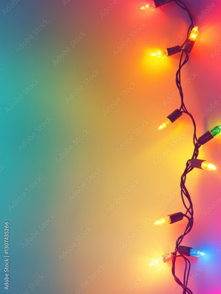 Leinwandbilder colorful garland of glowing lights arranged diagonally across a soft gradient background with space 