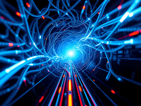 Glowing Cable Vortex: Futuristic Sci-Fi Design