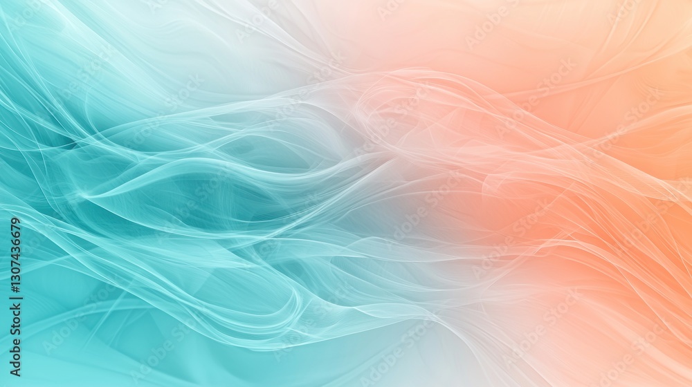 Poster abstract waves of teal and orange colors creating an artistic design