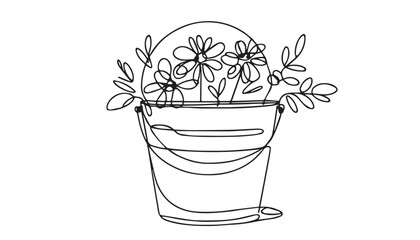 Continuous one single minimal line drawing pot
