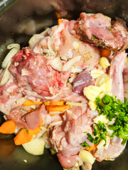 fresh rabbit meat with vegetables cooking