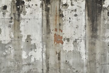 Fototapeta premium Seamless dirty concrete wall textured concrete with various stains, patches, and weathered spots. The surface shows signs of aging with a mix of gray and white tones, along with rust-colored areas.