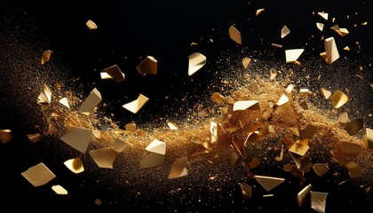 abstract golden shards scattered against a black background transparent background