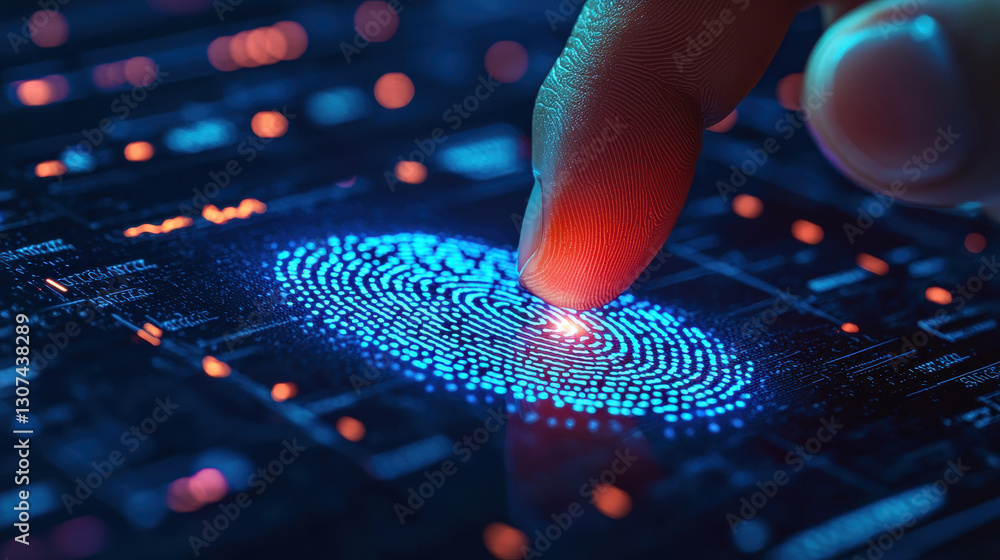 Aufkleber futuristic biometric fingerprint scanner captures real-time authentication process