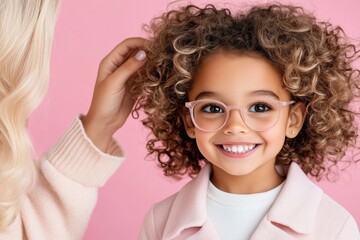 Obraz premium Joyful Child With Glasses, Pink Background