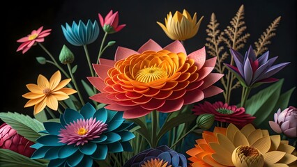Vibrant Origami Paper Flowers Surreal, Intricate Floral Art V6