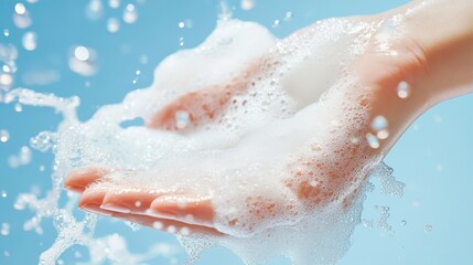 Fototapeta premium Close-Up of Woman's Hand with Ocean Foam