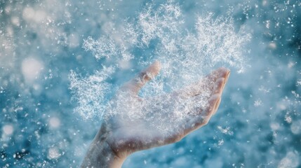 Fototapeta premium Woman Hand Reaching Ocean Foam with Soft Lighting