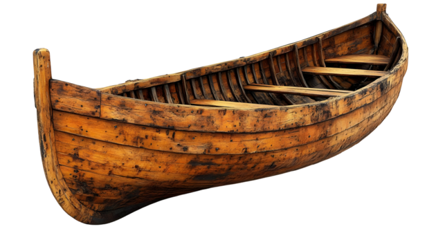 Old Wooden Rowboat Isolated on White Background