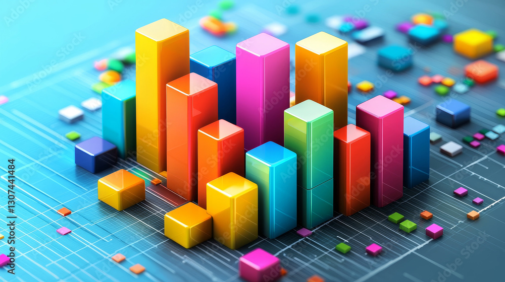Poster colorful bar graphs representing data analysis and visualization trends