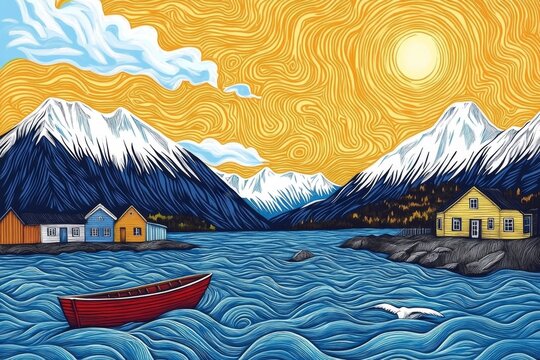 A 1950s-style illustrated travel poster promoting whale watching, featuring bold retro colors and typography