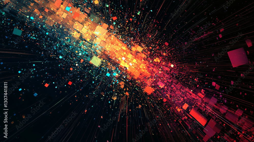Poster dynamic abstract background with colorful particles and light trails
