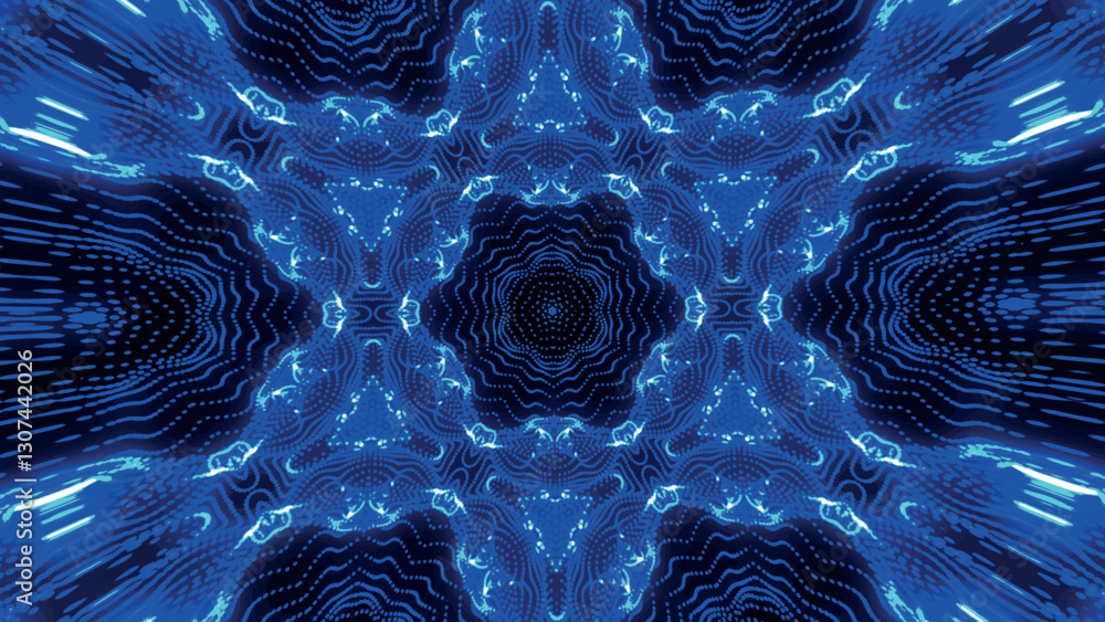 Aufkleber seamless pattern with symmetrical design in blue tones. abstract kaleidoscopic geometric pattern. hy
