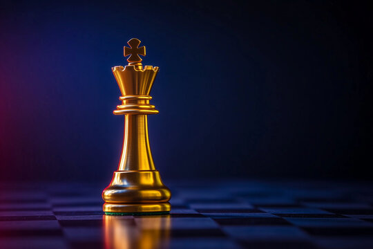 Golden Chess King Piece Standing Alone, Isolated on a Solid Background
